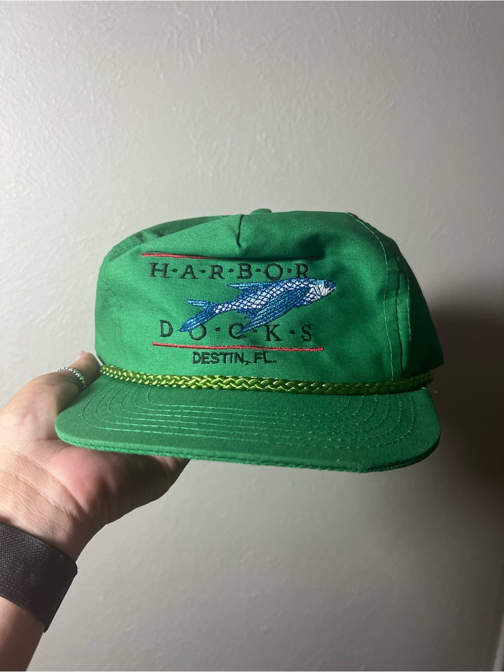 Vintage Green Harbor Docks Destin Florida Embroidered Trucker Cap